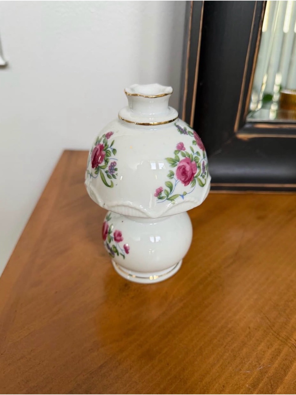 Vintage Mini Floral Porcelain Lamp-Oil Diffuser (I.W. Rice)